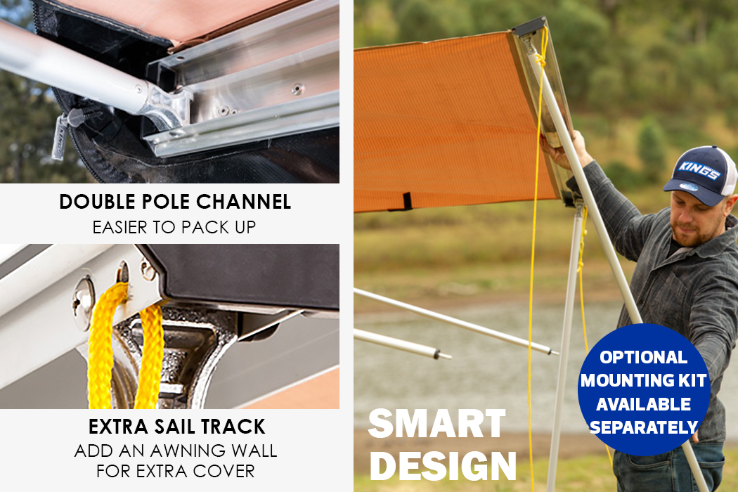 Kings 2.5x2.5M Awning 4WD Shade Top Rack Roof Screen Extension Panel